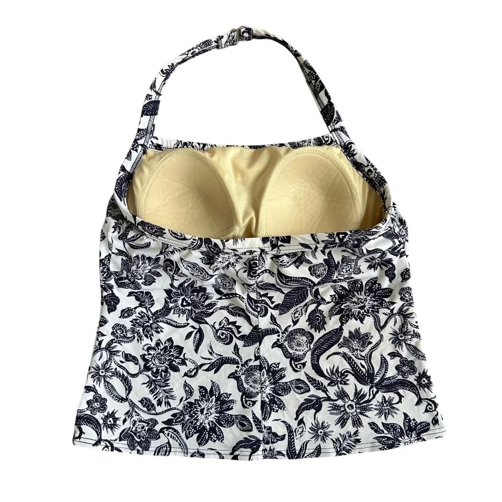 Lands End Womens Navy White Floral Halter Tankini Top Swimwear‎ Size 8